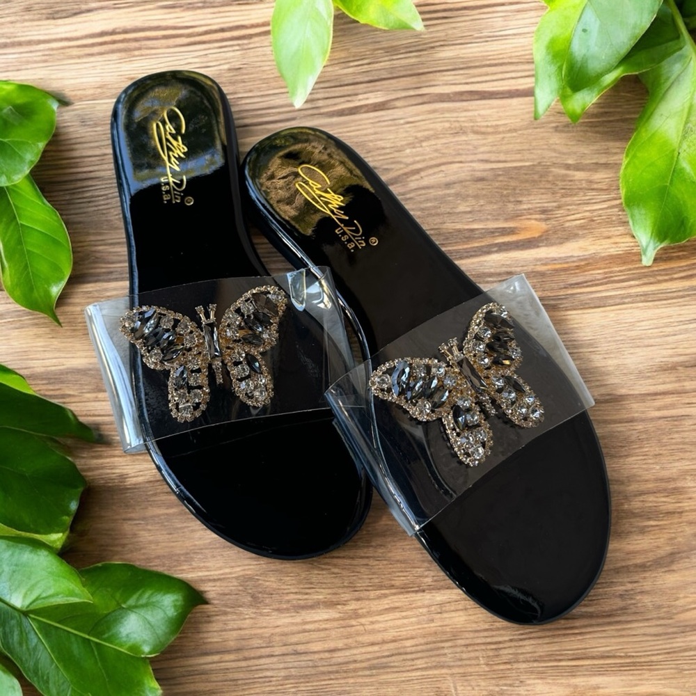 Elegant Black Sandals with Butterfly Accent